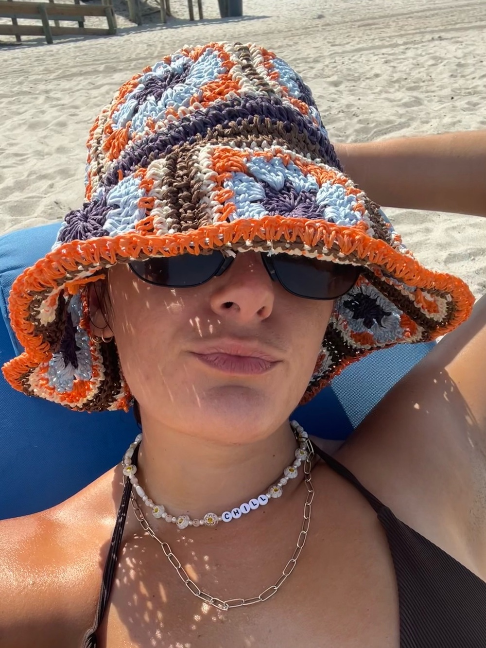 Zara Crochet Bucket Hat - Orange, Light Blue, Brown, Cream
